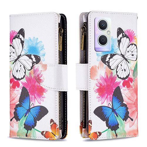 Leather Case Stands Fashionable Pattern Flip Cover Holder B04F for Oppo Reno7 Lite 5G Colorful