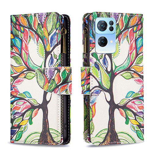 Leather Case Stands Fashionable Pattern Flip Cover Holder B04F for Oppo Reno7 Pro 5G Green