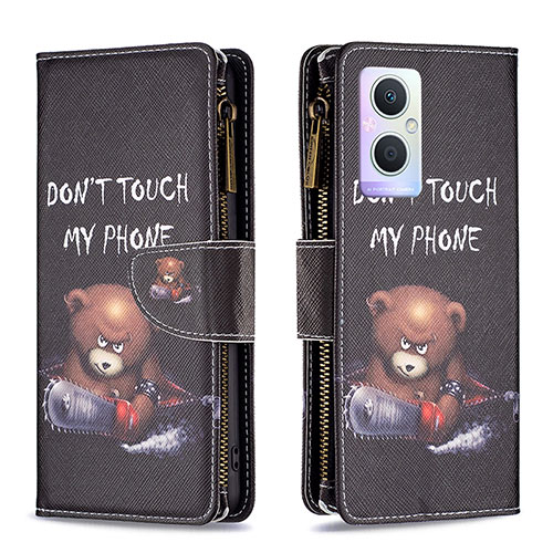 Leather Case Stands Fashionable Pattern Flip Cover Holder B04F for Oppo Reno7 Z 5G Dark Gray