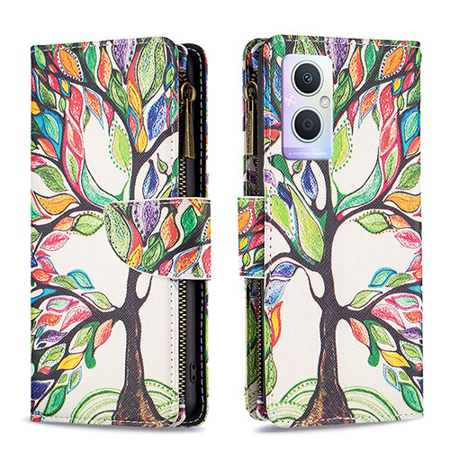 Leather Case Stands Fashionable Pattern Flip Cover Holder B04F for Oppo Reno7 Z 5G Green