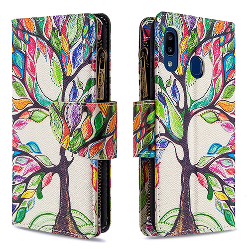 Leather Case Stands Fashionable Pattern Flip Cover Holder B04F for Samsung Galaxy A20e Green