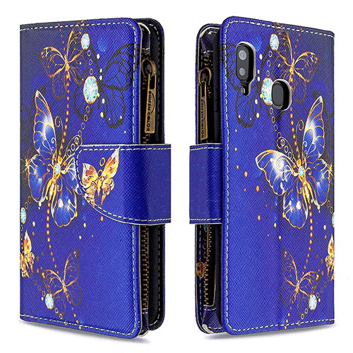 Leather Case Stands Fashionable Pattern Flip Cover Holder B04F for Samsung Galaxy A30 Navy Blue
