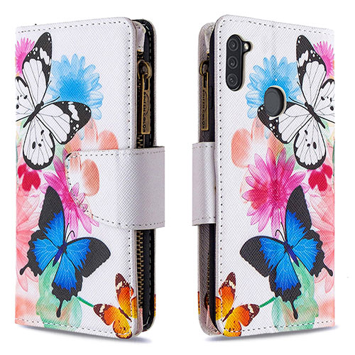 Leather Case Stands Fashionable Pattern Flip Cover Holder B04F for Samsung Galaxy M11 Colorful