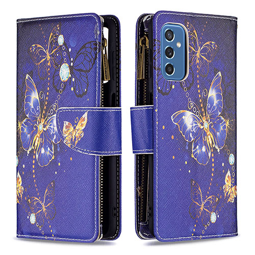 Leather Case Stands Fashionable Pattern Flip Cover Holder B04F for Samsung Galaxy M52 5G Navy Blue