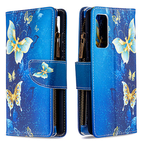 Leather Case Stands Fashionable Pattern Flip Cover Holder B04F for Samsung Galaxy S20 FE 5G Blue