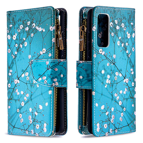 Leather Case Stands Fashionable Pattern Flip Cover Holder B04F for Samsung Galaxy S20 Lite 5G Cyan
