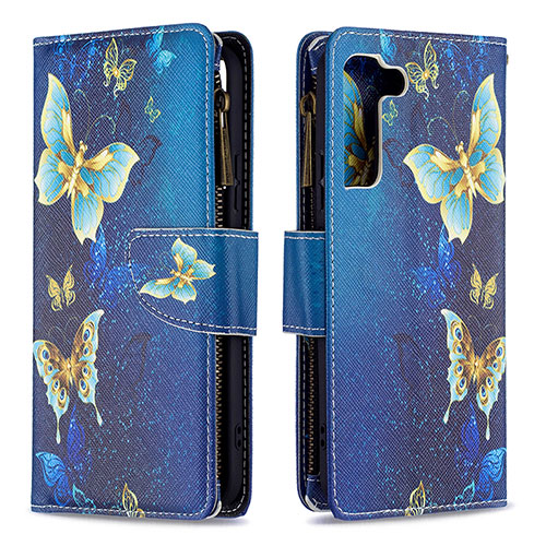 Leather Case Stands Fashionable Pattern Flip Cover Holder B04F for Samsung Galaxy S21 5G Blue