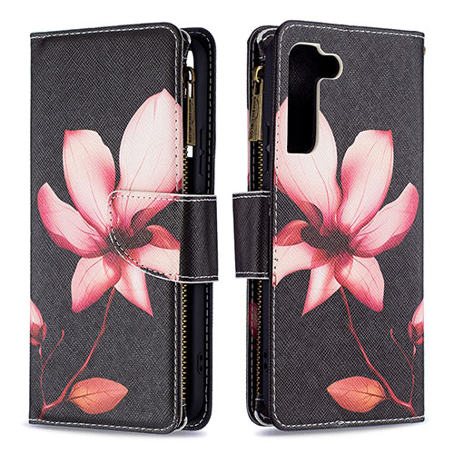 Leather Case Stands Fashionable Pattern Flip Cover Holder B04F for Samsung Galaxy S21 FE 5G Brown