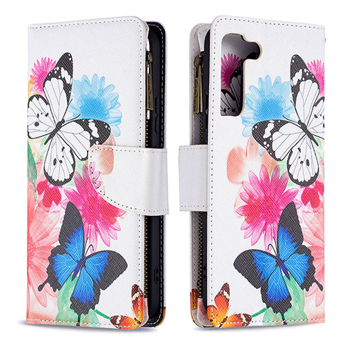Leather Case Stands Fashionable Pattern Flip Cover Holder B04F for Samsung Galaxy S21 FE 5G Hot Pink