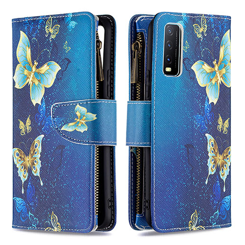 Leather Case Stands Fashionable Pattern Flip Cover Holder B04F for Vivo Y11s Blue