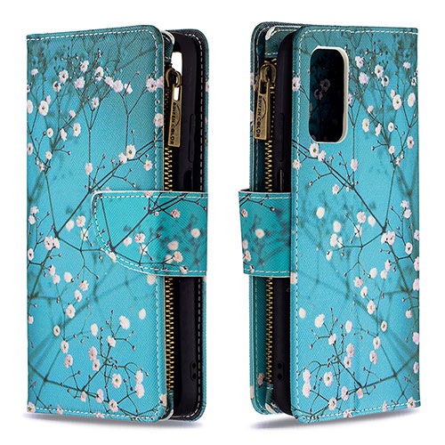 Leather Case Stands Fashionable Pattern Flip Cover Holder B04F for Xiaomi Poco M3 Cyan