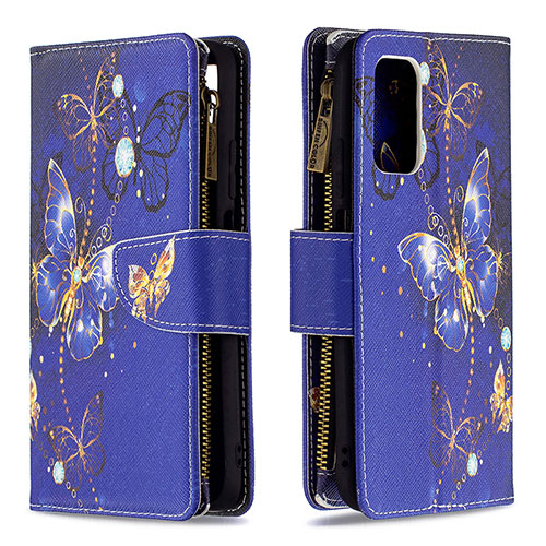 Leather Case Stands Fashionable Pattern Flip Cover Holder B04F for Xiaomi Poco M3 Navy Blue