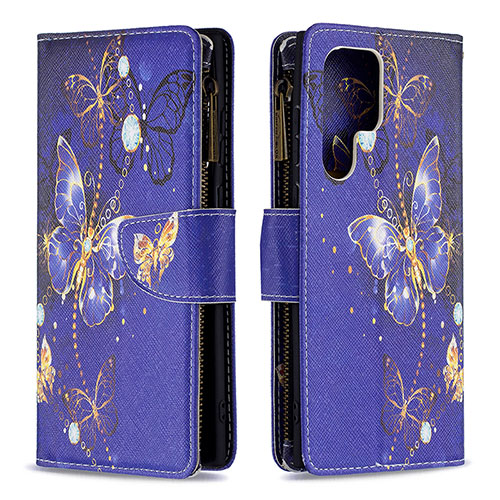 Leather Case Stands Fashionable Pattern Flip Cover Holder B05F for Samsung Galaxy S23 Ultra 5G Navy Blue