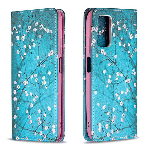 Leather Case Stands Fashionable Pattern Flip Cover Holder B05F for Xiaomi Poco M3 Cyan
