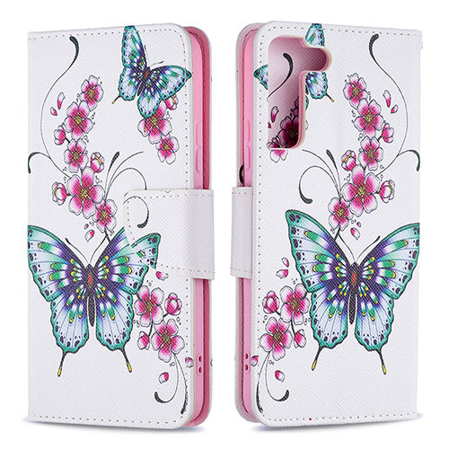Leather Case Stands Fashionable Pattern Flip Cover Holder B09F for Samsung Galaxy S21 5G Colorful