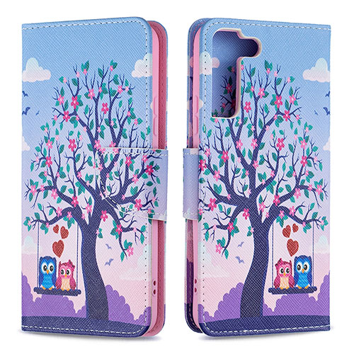 Leather Case Stands Fashionable Pattern Flip Cover Holder B09F for Samsung Galaxy S21 Plus 5G Clove Purple
