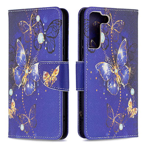 Leather Case Stands Fashionable Pattern Flip Cover Holder B09F for Samsung Galaxy S21 Plus 5G Navy Blue