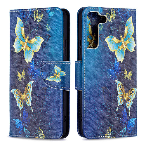 Leather Case Stands Fashionable Pattern Flip Cover Holder B09F for Samsung Galaxy S22 Plus 5G Blue