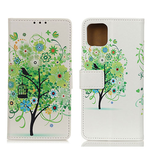 Leather Case Stands Fashionable Pattern Flip Cover Holder D02Y for Motorola Moto G100 5G Green