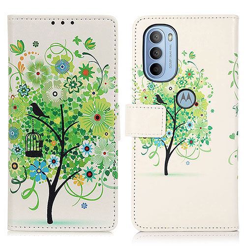 Leather Case Stands Fashionable Pattern Flip Cover Holder D02Y for Motorola Moto G31 Green