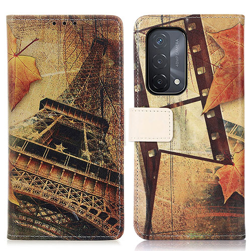 Leather Case Stands Fashionable Pattern Flip Cover Holder D02Y for OnePlus Nord N200 5G Brown