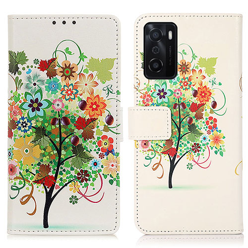 Leather Case Stands Fashionable Pattern Flip Cover Holder D02Y for Oppo A55S 5G Colorful