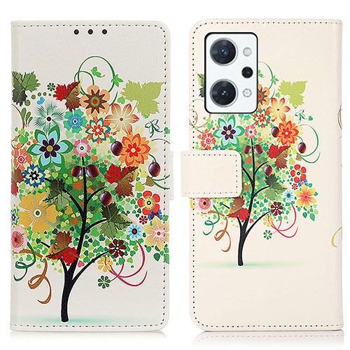 Leather Case Stands Fashionable Pattern Flip Cover Holder D02Y for Oppo Reno7 A Colorful