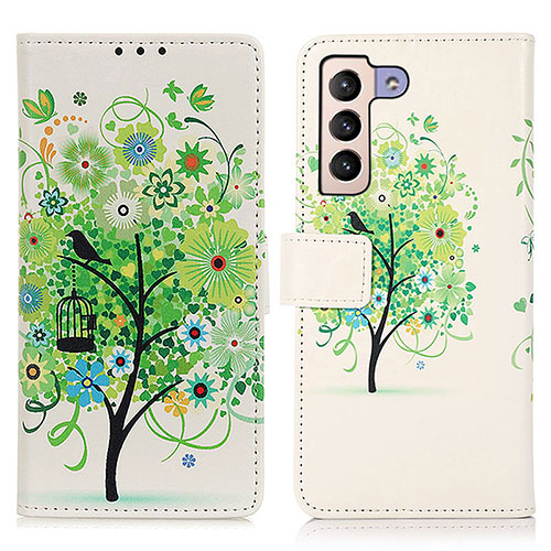 Leather Case Stands Fashionable Pattern Flip Cover Holder D02Y for Samsung Galaxy S22 Plus 5G Green