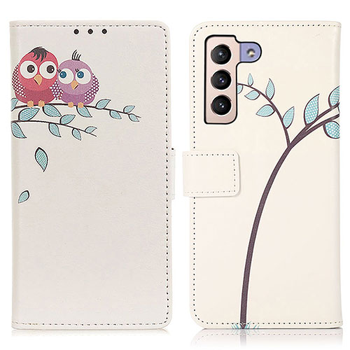Leather Case Stands Fashionable Pattern Flip Cover Holder D02Y for Samsung Galaxy S22 Plus 5G Pink