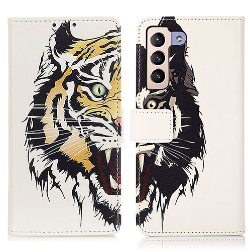 Leather Case Stands Fashionable Pattern Flip Cover Holder D02Y for Samsung Galaxy S22 Plus 5G Yellow