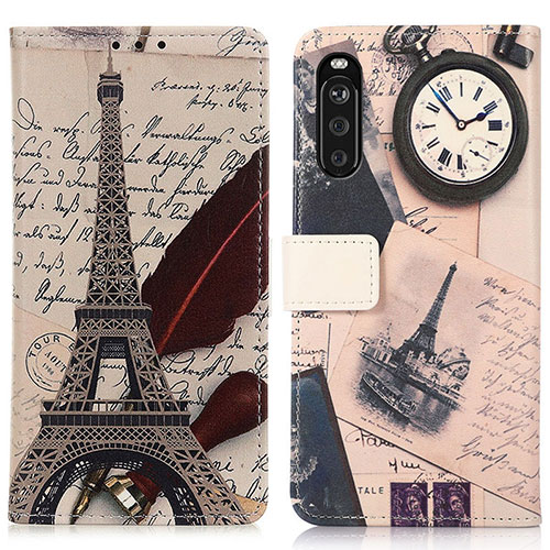 Leather Case Stands Fashionable Pattern Flip Cover Holder D02Y for Sony Xperia 10 III Gray