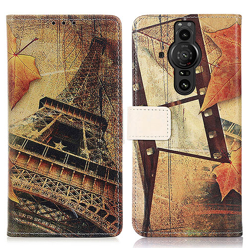 Leather Case Stands Fashionable Pattern Flip Cover Holder D02Y for Sony Xperia PRO-I Brown