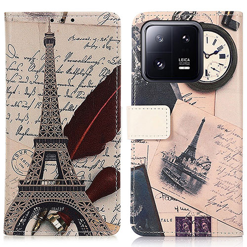 Leather Case Stands Fashionable Pattern Flip Cover Holder D02Y for Xiaomi Mi 13 5G Gray