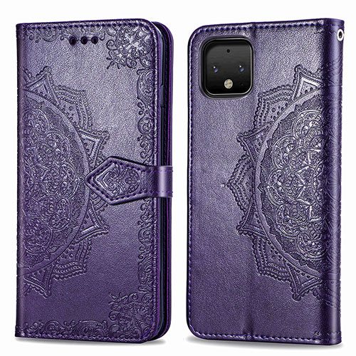 Leather Case Stands Fashionable Pattern Flip Cover Holder for Google Pixel 4 XL Purple