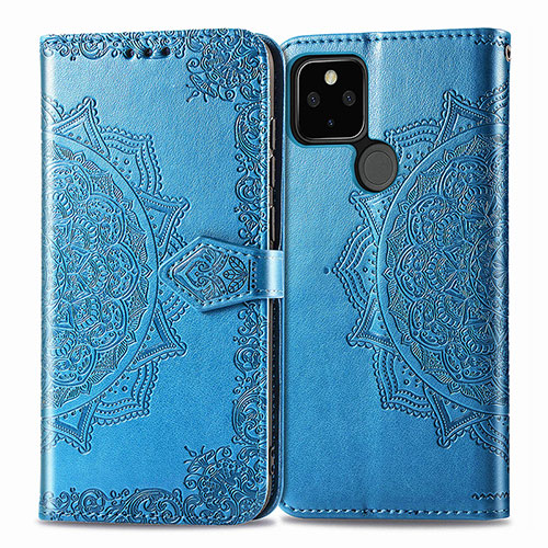 Leather Case Stands Fashionable Pattern Flip Cover Holder for Google Pixel 4a 5G Blue