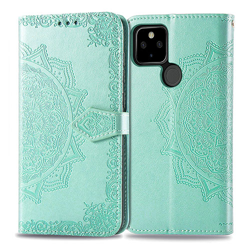 Leather Case Stands Fashionable Pattern Flip Cover Holder for Google Pixel 4a 5G Green