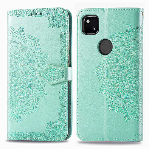 Leather Case Stands Fashionable Pattern Flip Cover Holder for Google Pixel 4a Green