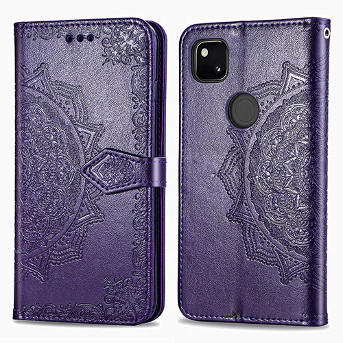 Leather Case Stands Fashionable Pattern Flip Cover Holder for Google Pixel 4a Purple
