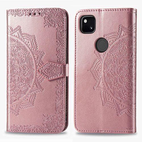 Leather Case Stands Fashionable Pattern Flip Cover Holder for Google Pixel 4a Rose Gold