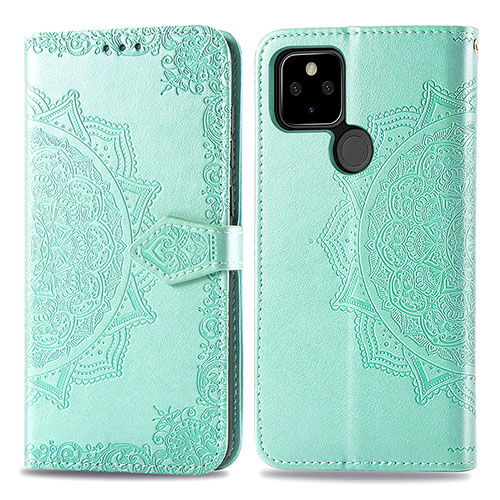 Leather Case Stands Fashionable Pattern Flip Cover Holder for Google Pixel 5 Green