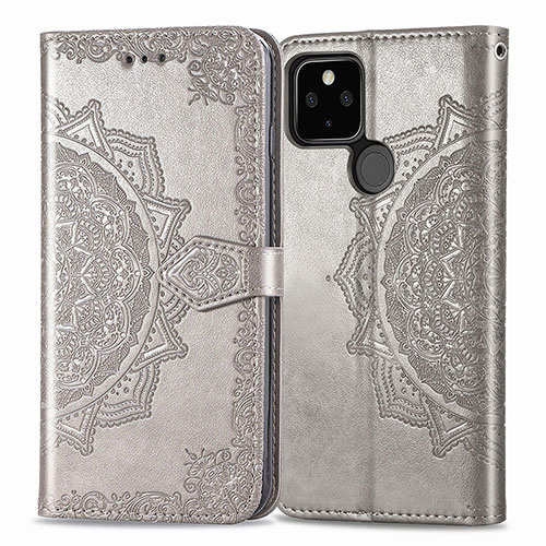 Leather Case Stands Fashionable Pattern Flip Cover Holder for Google Pixel 5 XL 5G Gray