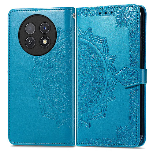 Leather Case Stands Fashionable Pattern Flip Cover Holder for Huawei Nova Y91 Blue