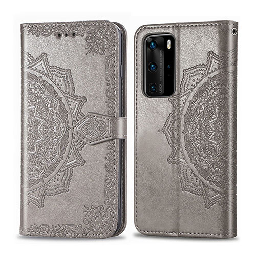 Leather Case Stands Fashionable Pattern Flip Cover Holder for Huawei P40 Pro Gray