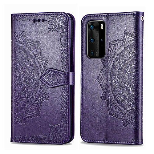 Leather Case Stands Fashionable Pattern Flip Cover Holder for Huawei P40 Pro Purple