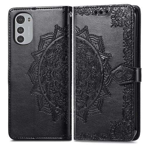 Leather Case Stands Fashionable Pattern Flip Cover Holder for Motorola Moto E32s Black