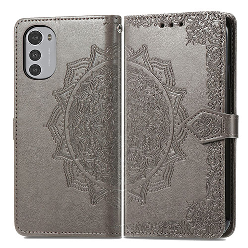 Leather Case Stands Fashionable Pattern Flip Cover Holder for Motorola Moto E32s Gray