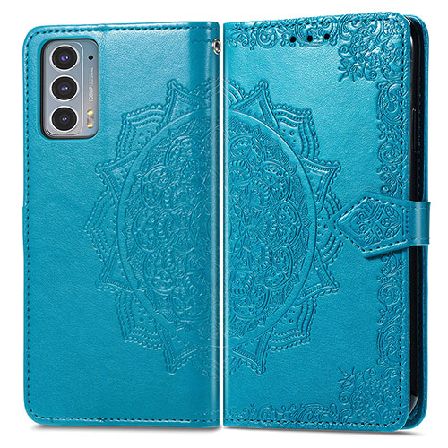 Leather Case Stands Fashionable Pattern Flip Cover Holder for Motorola Moto Edge 20 5G Blue