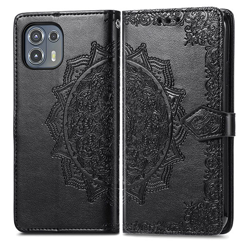 Leather Case Stands Fashionable Pattern Flip Cover Holder for Motorola Moto Edge 20 Lite 5G Black