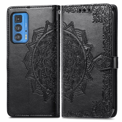 Leather Case Stands Fashionable Pattern Flip Cover Holder for Motorola Moto Edge 20 Pro 5G Black