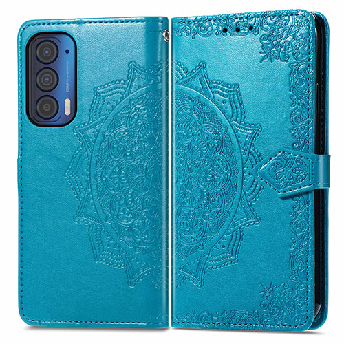 Leather Case Stands Fashionable Pattern Flip Cover Holder for Motorola Moto Edge (2021) 5G Blue